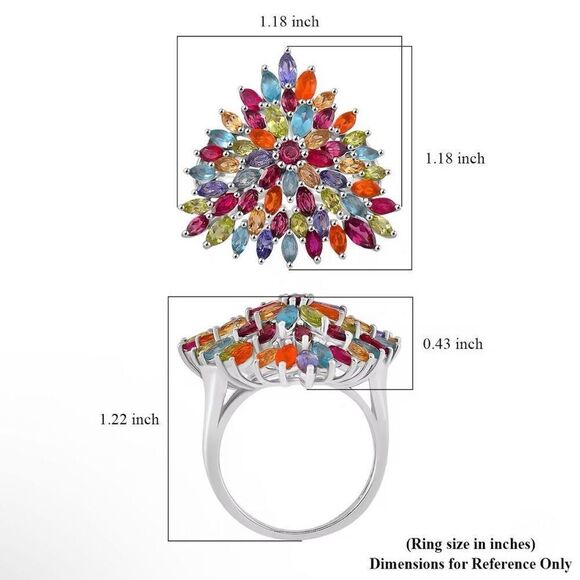 Multi Gemstone 5.15 ctw Floral Spray Ring Sterling Silver Size 6 New - Picture 5 of 5
